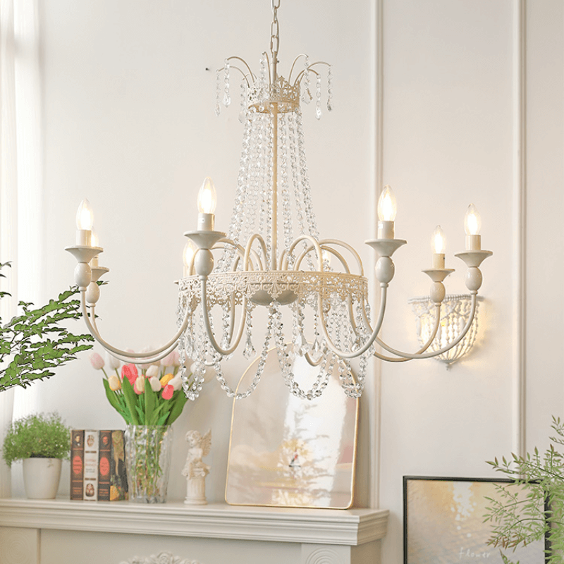 Vintage White Metal & Glass Luxury Chandelier Light -Homdiy
