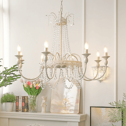Vintage White Metal & Glass Luxury Chandelier Light -Homdiy