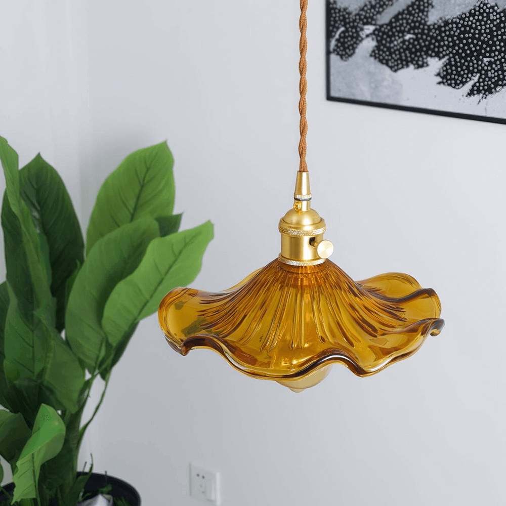 Elegant Hibiscus Flower Glass LED Pendant Light - Modern Home Lighting Fixture