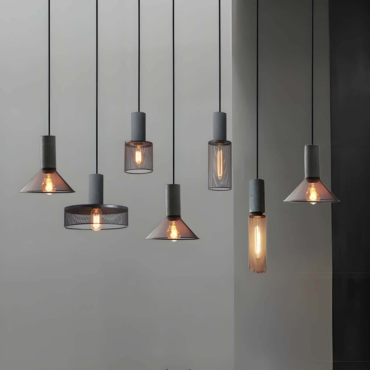 Industrial Style Pendant Light - Concrete and Iron Hanging Ceiling Lamp Fixture