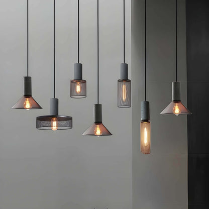 Industrial Style Pendant Light - Concrete and Iron Hanging Ceiling Lamp Fixture