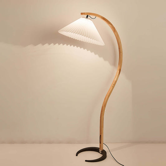 Caprani Modern Scandinavian Floor Lamp with Beech Wood and Metal, 71cm Diameter, 150cm Height