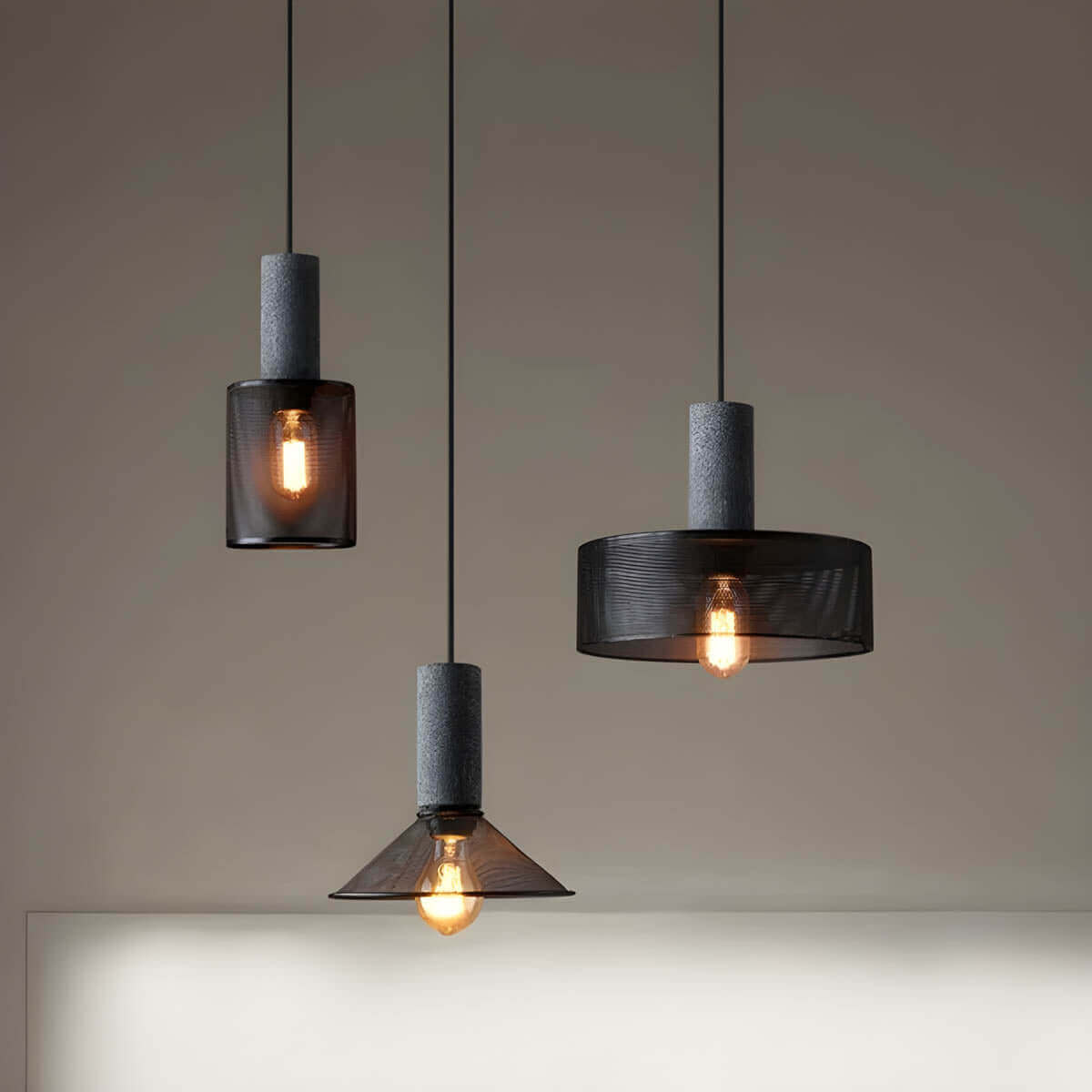 Industrial Style Pendant Light - Concrete and Iron Hanging Ceiling Lamp Fixture