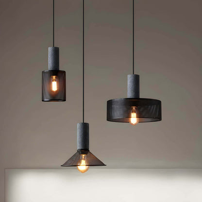 Industrial Style Pendant Light - Concrete and Iron Hanging Ceiling Lamp Fixture