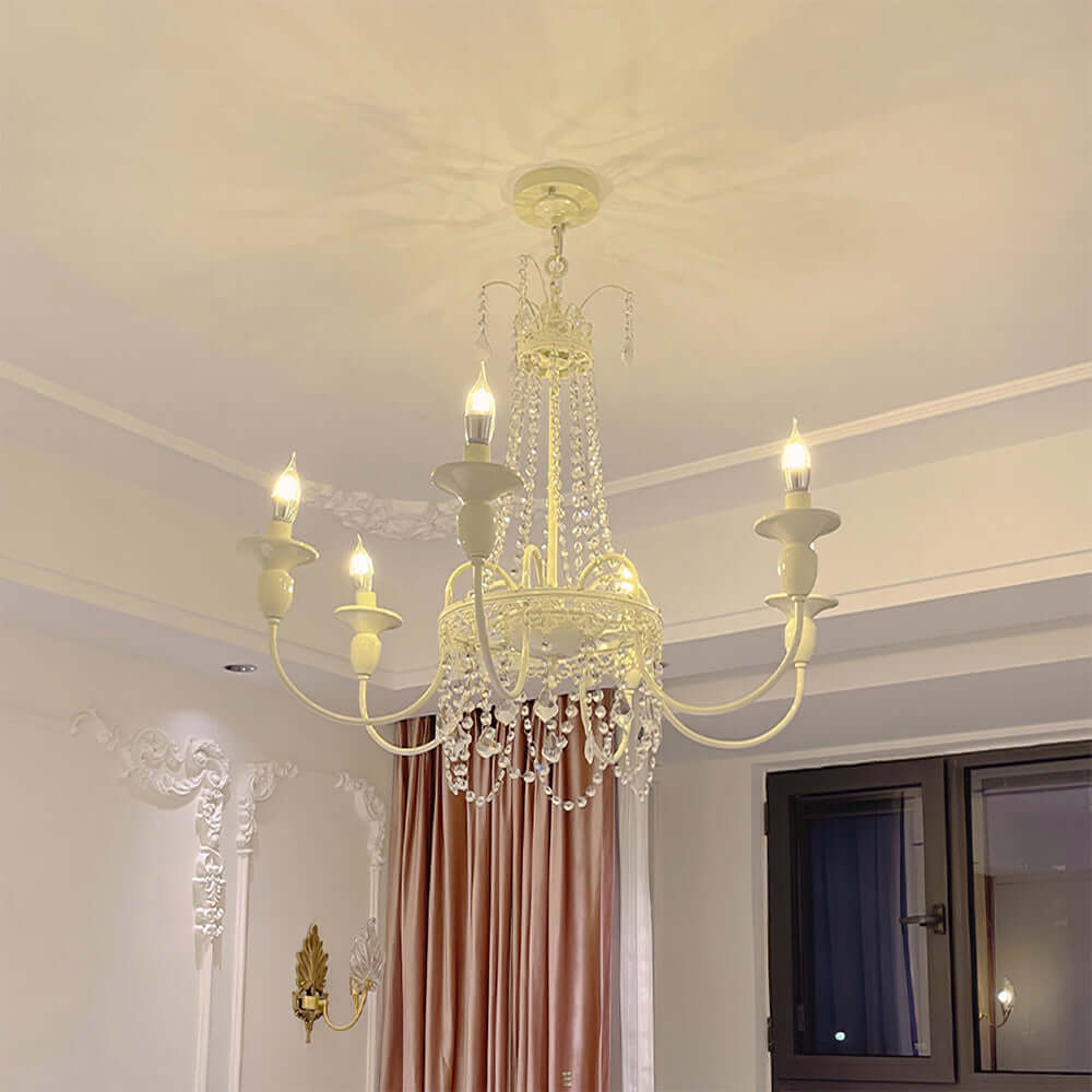 Vintage White Metal & Glass Luxury Chandelier Light -Homdiy