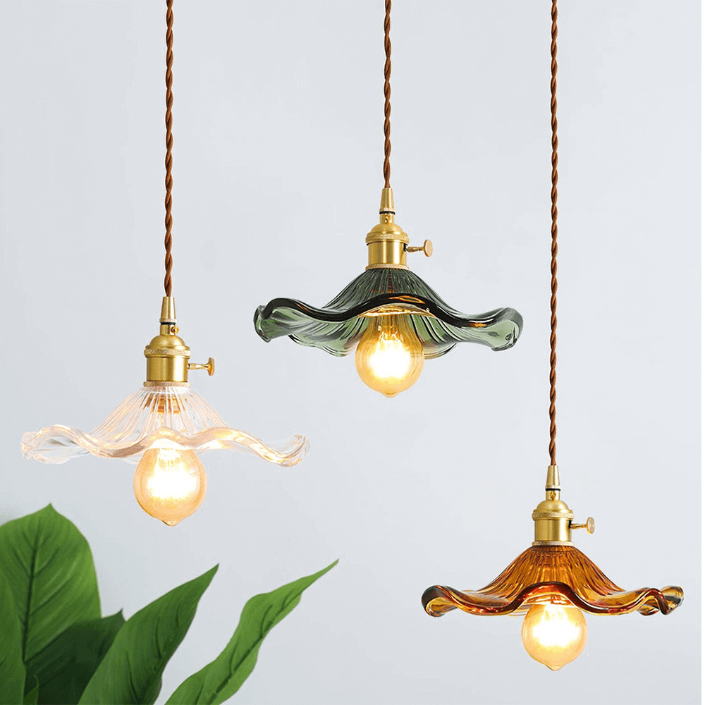 Elegant Hibiscus Flower Glass LED Pendant Light - Modern Home Lighting Fixture