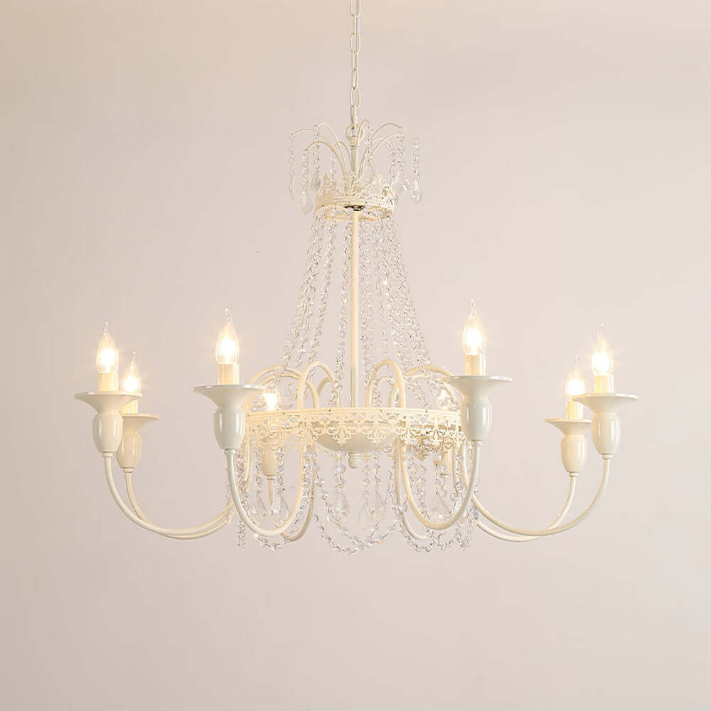 Vintage White Metal & Glass Luxury Chandelier Light -Homdiy
