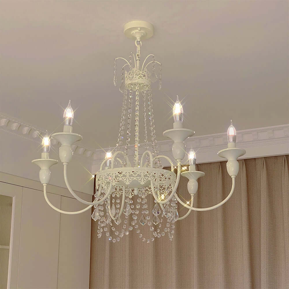 Vintage White Metal & Glass Luxury Chandelier Light -Homdiy