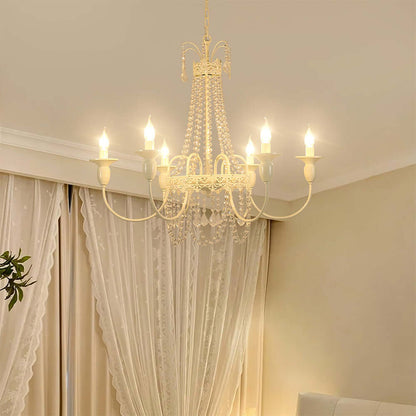 Vintage White Metal & Glass Luxury Chandelier Light -Homdiy