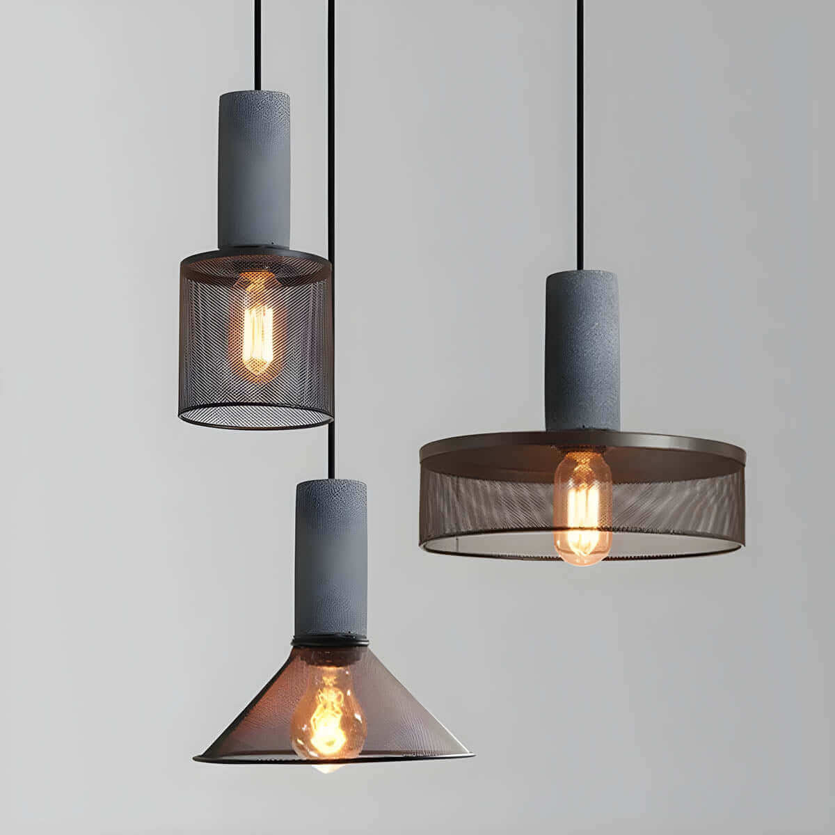 Industrial Style Pendant Light - Concrete and Iron Hanging Ceiling Lamp Fixture