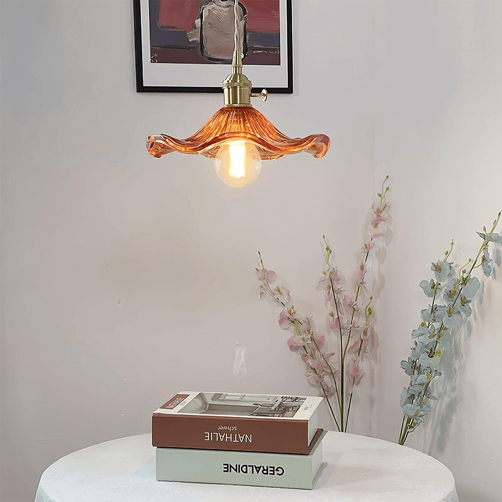 Elegant Hibiscus Flower Glass LED Pendant Light - Modern Home Lighting Fixture