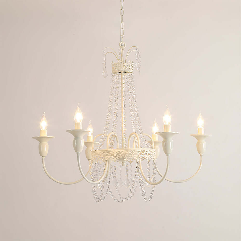 Vintage White Metal & Glass Luxury Chandelier Light -Homdiy