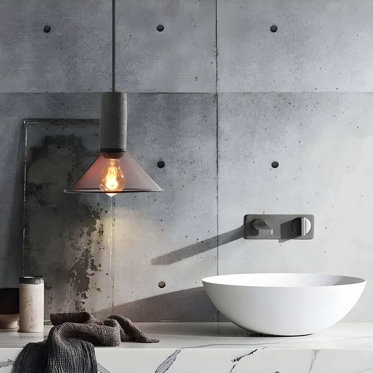 Industrial Style Pendant Light - Concrete and Iron Hanging Ceiling Lamp Fixture