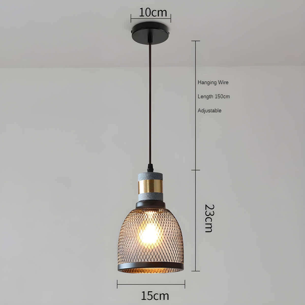 Industrial Style Pendant Light - Concrete and Iron Hanging Ceiling Lamp Fixture