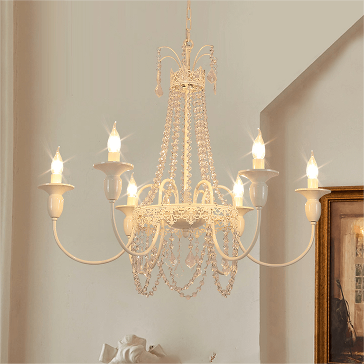 Vintage White Metal & Glass Luxury Chandelier Light -Homdiy