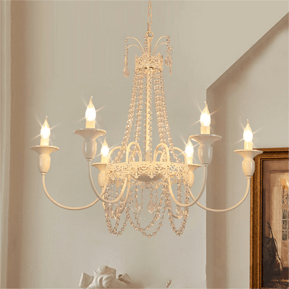 Vintage White Metal & Glass Luxury Chandelier Light -Homdiy