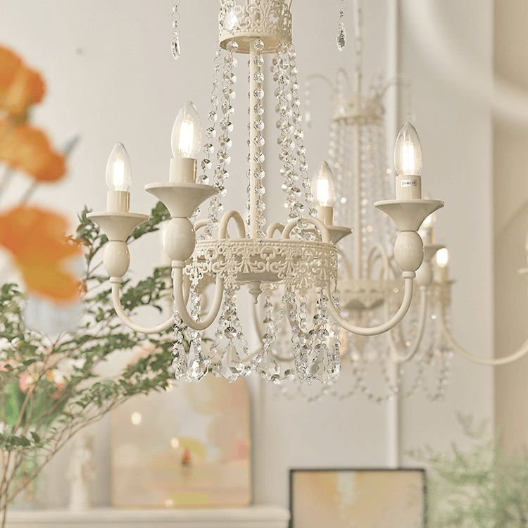 Vintage White Metal & Glass Luxury Chandelier Light -Homdiy