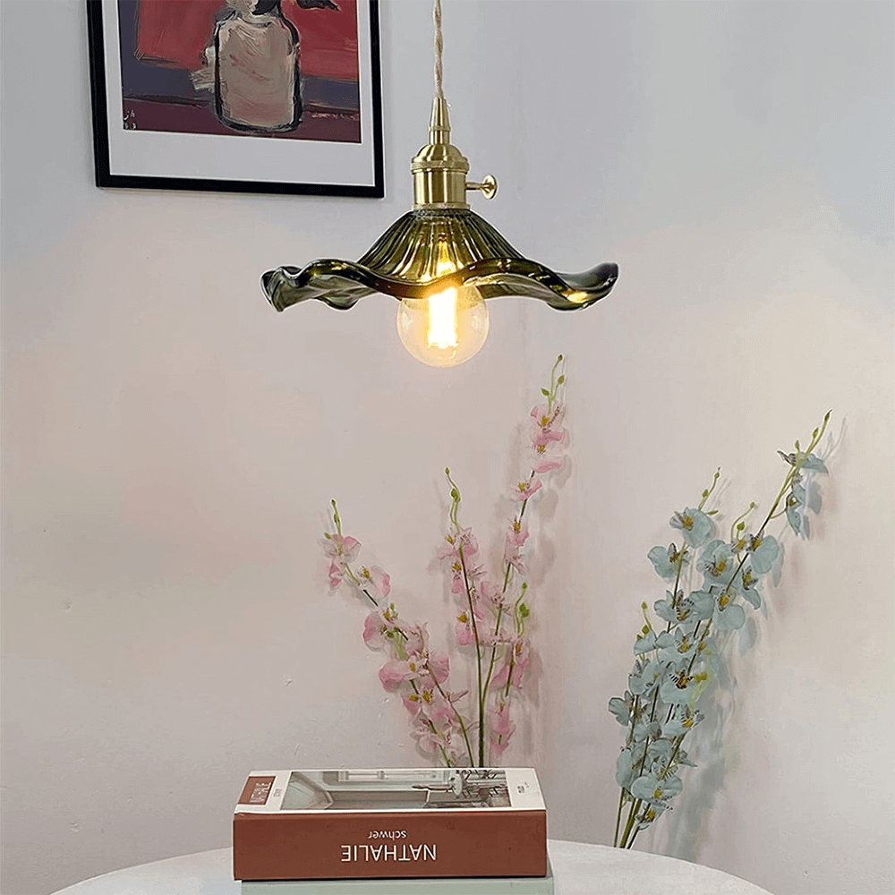 Elegant Hibiscus Flower Glass LED Pendant Light - Modern Home Lighting Fixture