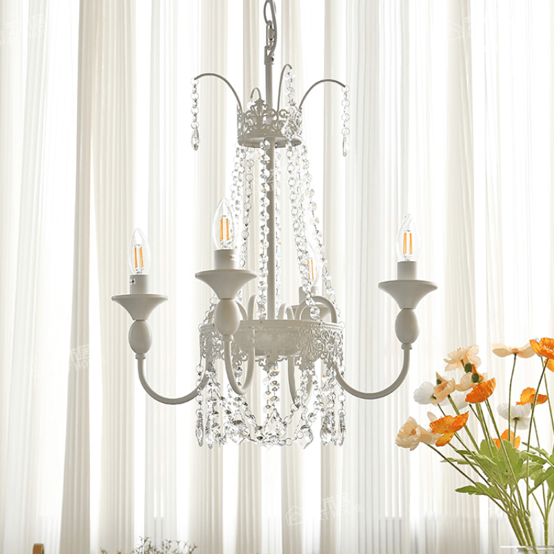 Vintage White Metal & Glass Luxury Chandelier Light -Homdiy