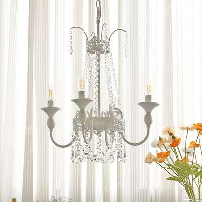 Vintage White Metal & Glass Luxury Chandelier Light -Homdiy