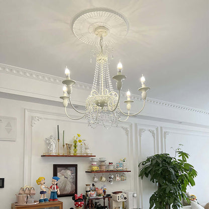 Vintage White Metal & Glass Luxury Chandelier Light -Homdiy