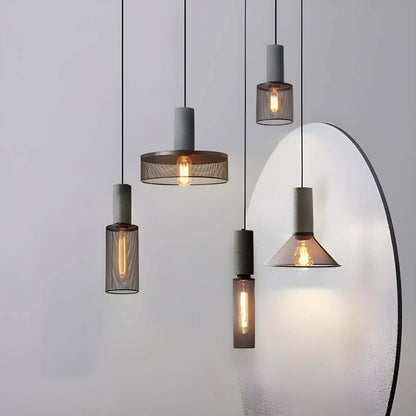 Industrial Style Pendant Light - Concrete and Iron Hanging Ceiling Lamp Fixture