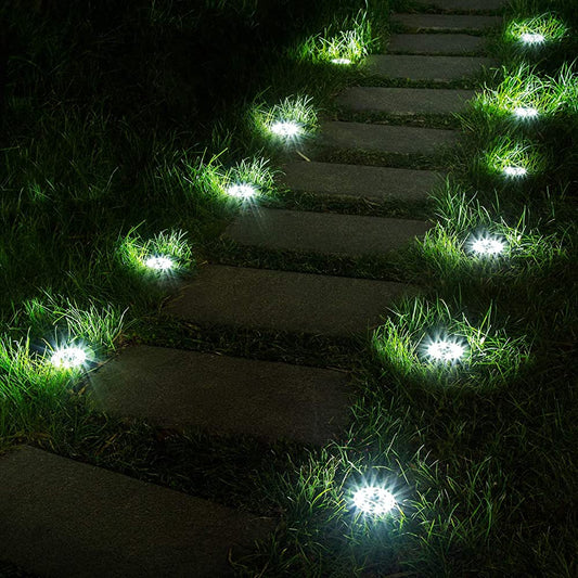 Solar Ground Light Pack - 4/8/12 LED Garden Pathway Lights, Waterproof Outdoor Landscape Lighting, Warm White, Auto On/Off, Easy Installation