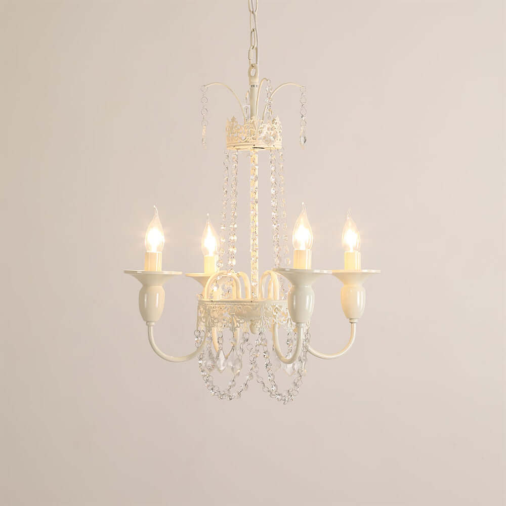 Vintage White Metal & Glass Luxury Chandelier Light -Homdiy