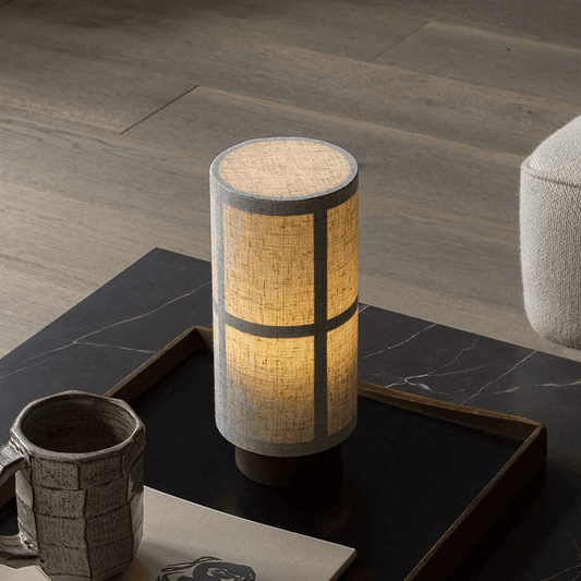 Japanese Silk Table Lamp - Modern Minimalist LED Lamp for Bedroom, Living Room Decor
