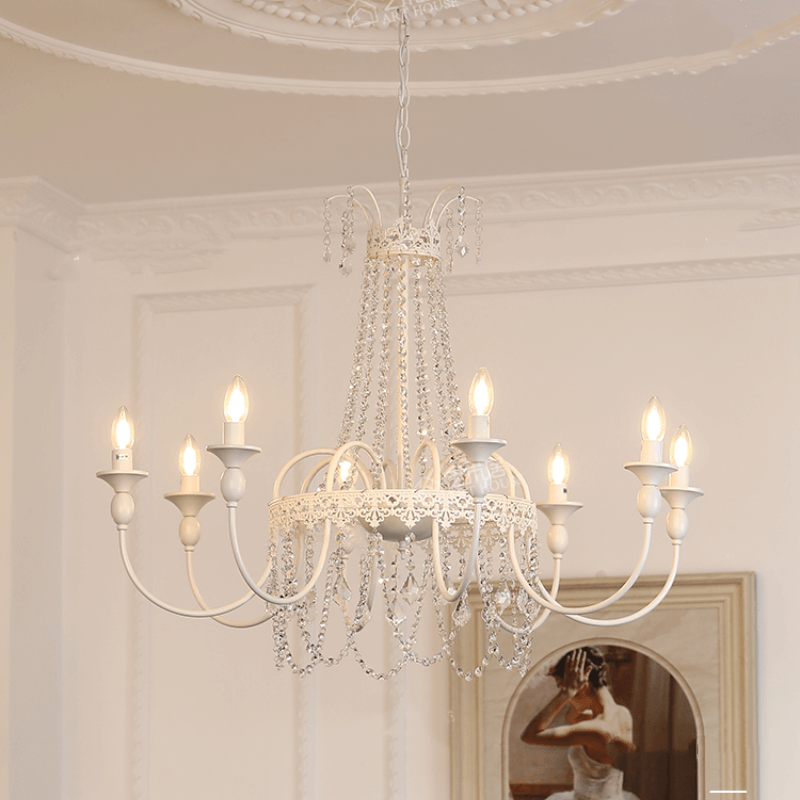 Vintage White Metal & Glass Luxury Chandelier Light -Homdiy