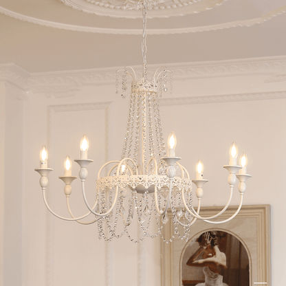 Vintage White Metal & Glass Luxury Chandelier Light -Homdiy