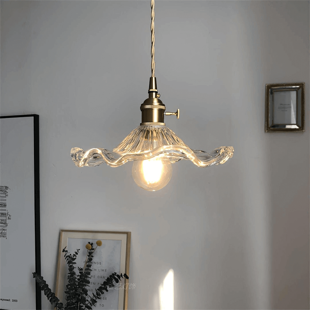 Elegant Hibiscus Flower Glass LED Pendant Light - Modern Home Lighting Fixture