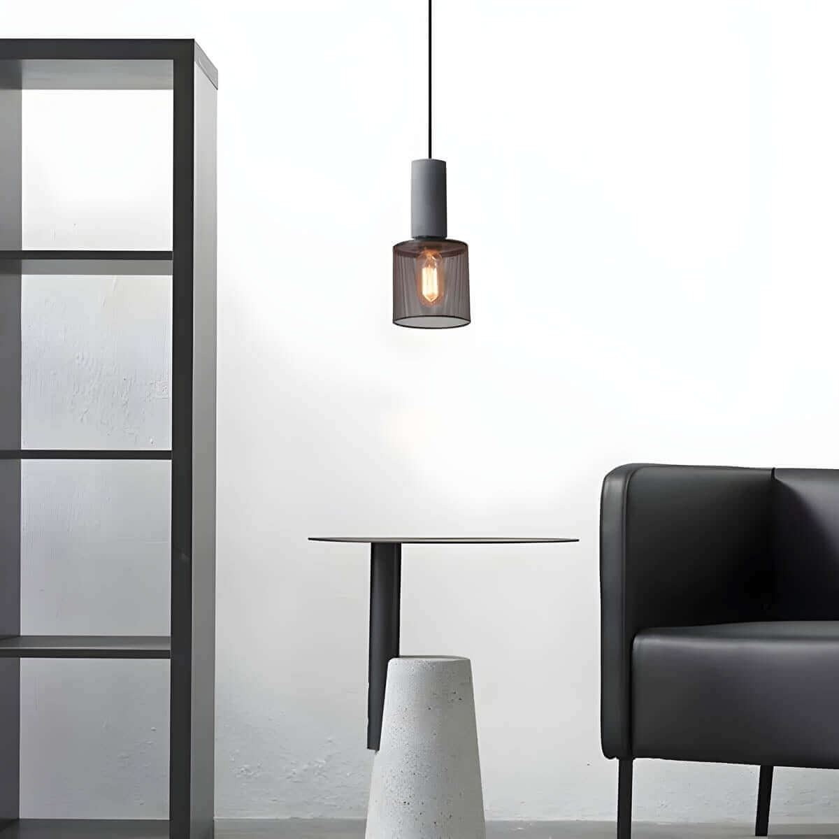 Industrial Style Pendant Light - Concrete and Iron Hanging Ceiling Lamp Fixture