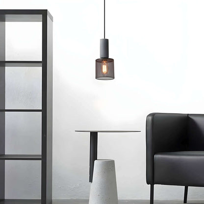 Industrial Style Pendant Light - Concrete and Iron Hanging Ceiling Lamp Fixture